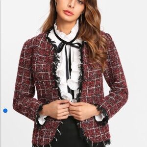 Fringe Trim Open Front Blazer